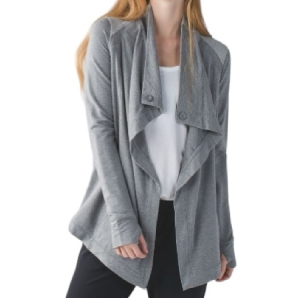 LULULEMON Coast Wrap Jacket Heathered Med Grey Cardigan Yoga Athleisure size 6